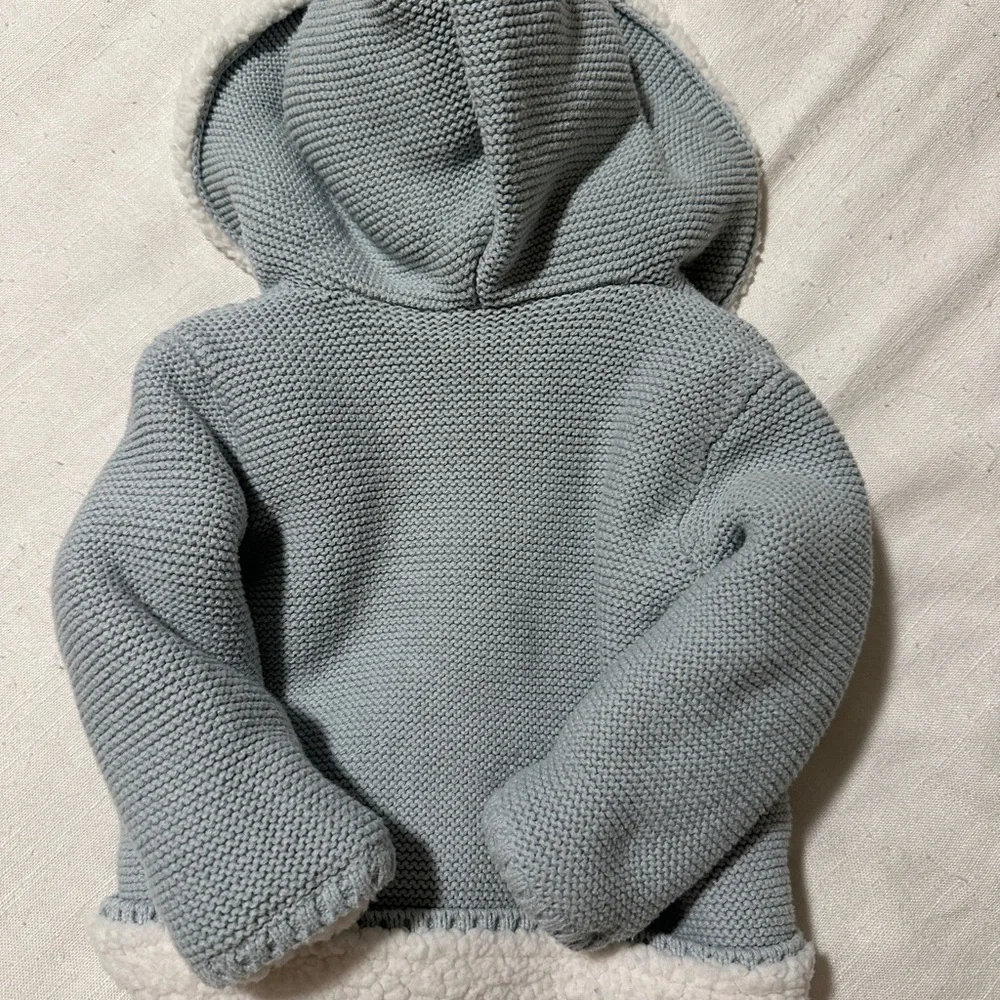 Carter's light Blue and Cream Knitted Baby Jacket with Hood and Ears Sz 9m